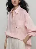 Camisa feminina de linho 100% para outono com bordado, estilo old money, para usar em camadas, relaxada, de alta qualidade, top casual