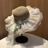 Chapéu de Palha Feminino Verão Fitas Flores Renda Laço Proteção Solar Chapéu de Sol Praia Litoral Proteção UV Chapéu de Sol
