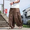 Calça lanterna de perna larga em seda gelada, tamanho L8X, design único, roupa masculina fina estilo chinês, corte solto para o verão