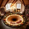 Alfombra Redonda de Terciopelo de Cristal Navideño con Ilusión 3D, Decoración Festiva para Sala de Estar, Antideslizante, Engrosada, Alfombra para Mesita de Noche de Dormitorio