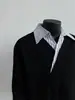 Sudadera de retazos tipo dos piezas en color negro para hombre, marca de tendencia para primavera y otoño, corte holgado, versátil, top pullover casual y elegante