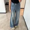 Jeans Americano Retro de Perna Larga para Mulheres 2026 Novo Estilo Textura de Bambu Cintura Alta Emagrecedor Solto Caimento Calça Reta Comprimento Total