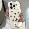 Funda de huella de pata a pantalla completa para Apple 17 Pro Max, funda acrílica con orejas de gato para 16/15, funda con ventana grande para niñas 14