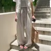 Pantalones casuales de estilo coreano, holgados, adelgazantes, amigables con la piel, transpirables, a rayas, con cordón, de longitud hasta el suelo para mujer