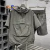 Conjunto Masculino de Verão Secagem Rápida Manga Curta Respirável Roupa de Trabalho Leve Pulôver Shorts Conjunto de Duas Peças com Bolso com Zíper Top para Homens
