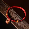 Pulsera de madera de durazno con cesta de duraznos para niños, cuerda roja, collar de madera de durazno con cinabrio, cuerda anti-susto para la mano, cuerda para colgar en el cuello, amuleto protector del año del zodiaco
