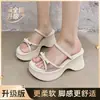 Sandalias de cuña con suela gruesa y lazo espectacular 2026 Sandalias nuevas para personas bajas Chanclas de punta abierta Calzado de verano para mujer para exteriores