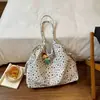 Bolsa de Ombro Única Estilo Coreano Preguiçosa com Cordão Grande Capacidade para Ir ao Trabalho Viagem Bolsa de Pano Retro Bolinhas Casual Versátil Bolsa Tote