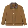 Nueva chaqueta de otoño para niños con cuello de cuero y retazos, chaqueta de trabajo retro elegante con cuello vuelto para niños, entrega directa del fabricante de ropa para niños