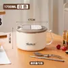 Tigela de aço inoxidável 304 para macarrão instantâneo com tampa, adequada para dormitórios, grande capacidade, para estudantes, uso pessoal e conveniente para homens