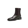 Botines negros de piel suave con ajuste ceñido, colección otoño/invierno 2026, botines estilo Martin de punta cuadrada, tacón grueso, efecto adelgazante, botines cortos para mujer