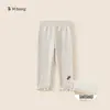 Pantalones Elásticos Delgados de Verano Bangxuan para Niños, Color Sólido, Pantalones de Nueve Puntos para Bebé, Pantalones con Borde de Volantes, Leggings para Niñas