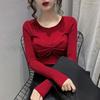 Outono de 2026 Novo Suéter de Tricô Elegante e Pensado, Design Falso de Duas Peças, Ajustado ao Corpo, Manga Longa para Mulheres, Camiseta Básica de Camada Interna