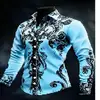Camisa de manga larga con cuello camisero estilo western cowboy para hombre europeo y americano, top de camisa elástica en cuatro direcciones con estampado digital 3D para hombre