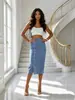 Moda Europea y Americana Transfronteriza para Mujer Falda Vaquera de Longitud Media de Una Sola Fila de Botones con Abertura Falda Vaquera de Línea A Lavada de Fábrica de Origen