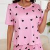 2024 Wildberries Novo Amor Estampado Malha Moda Macio Manga Curta Shorts Roupa de Dormir Conjunto