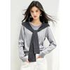 2025 Novo Outono e Inverno Estilo Coreano Estilo de Férias Patchwork Solto e Preguiçoso Xale Falso Duas Peças Manga Longa Tricô Top para Mulheres