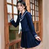 Uniforme JK Autêntico - Conjunto Completo de Saia Plissada e Uniforme de Marinheiro no Estilo Academia Naval para Primavera e Outono Azul Índigo Completo Sanben
