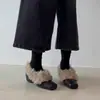 Zapatos de Felpa Cálidos y Peludos de Punta Cuadrada con Tacón Grueso Estilo Francés para Mujer, Novedad Versátiles de Boca Baja con Felpa Gruesa, Zapatos Mary Jane