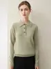 Macio e aconchegante~Suéter feminino 100% cashmere puro com gola polo, blusa de malha casual tipo pullover, elegante suéter com gola virada