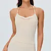 Top de tirantes finos cruzados con cuello halter para yoga para mujer con almohadillas extraíbles en el pecho, ropa de fitness, camiseta deportiva ajustada para Pilates