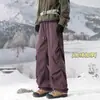 Calça Casual Engrossada para Homens, Marca Trendy de Inverno, Patchwork Plissada de Caimento Solto, Tamanho Grande, Calça de Esqui Impermeável de Perna Larga