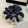 Scrunchie de Renda Xadrez Marrom Estilo Preppy Coreano para Mulheres, Acessório de Elástico de Cabelo Grande Estilo Preguiçoso para Coque