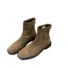 ¡Sensación de piel de oveja! Botines cortos negros franceses de punta cuadrada con tacón grueso, nuevas botas de mujer para otoño e invierno, caña corta ajustada, botas estilo Martin para mujer