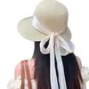 2026 Nuevo Estilo Sombrero de Paja con Ala Ancha y Lazo de Encaje para Mujer Sombrero de Protección Solar de Verano Sombrero para Vacaciones en la Costa Playa