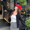 Jaqueta Cardigan de Tricô para Mulheres Primavera e Outono 2025 Novo Cinza Fino Outono Inicial Popular Gola Redonda Top Sweater Outer