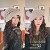 Gorro de Punto Tejido a Mano Estilo Retro con Flores Caladas para Mujer Otoño Borla de Perlas Gorro de Punto Delgado Estilo Étnico