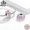Evelle Plata Esterlina Original Cuentas Brillantes Glaseadas Plata S925 Cuentas Accesorios para Pulsera Patrón Líneas con Adornos de Cuerda