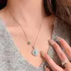 Collar de Plata S925 Flor de Trébol de Cuatro Hojas para Mujer Estilo Buchi Completo con Diamantes Turquesa Incrustado Cadena de Clavícula de Lujo Ligero de la Corte Francesa