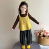 Conjunto Infantil Feminino Primavera 2026 Novo Estilo Coreano Chique Fashionável Roupas de Outono para Crianças Calças Roupa de Bebê Menina Colete Conjunto de Três Peças