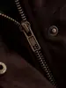 Chaqueta Corta de Motociclista para Mujer, Estilo Retro, Piel Sintética de Ciervo, Encaje Elástico, Cuello Alto, Ceñidor de Cintura, Volantes