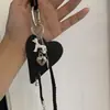 [Lou Haha] Perro Corazón Negro Collar Halter Espejo Cadena Larga para Suéter Diseño de Nicho Accesorios Desmontables