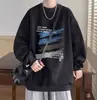 Sudadera estilo americano con cuello redondo para hombre, nuevo modelo primavera/otoño 2026, peso pesado, corte holgado, ropa interior casual, estampado de grafiti de marca moderna, manga larga