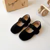 Zapatos de Otoño Nuevos Individuales para Niños Mocasines Mary Janes de Gamuza Zapatos de Cuero Retro para Niñas Elegantes Zapatos de Princesa de Terciopelo Zapatos para Niñas