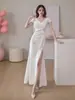Vestido Ajustado Sexy de Celebridad de Internet Estilo Influencer 2026 de Gama Alta, Puro Deseo, Cuello en V, Cintura Fruncida Ceñida, con Abertura para Mujer