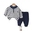 Conjunto de Ropa de Primavera Moderno y a la Moda para Bebé, Conjunto de Ropa de Dos Piezas para Niños con Sudadera de Rayas con Capucha de Manga Larga para Primavera y Otoño