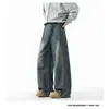 Jeans retro americano de corte solto com barra curva, novo design de lavagem, perna larga, com caimento, calças casuais compridas