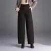 Calças casuais femininas de cintura alta, modeladoras, forradas com fleece, coleção outono/inverno 2026, fluidas, modelagem solta, comprimento cropped, elegantes e adequadas para o trabalho