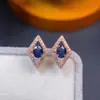 Aretes de zafiro natural con buenas vetas de color, todos de plata fina S925 con incrustaciones seiko, con piedra principal de tamaño 4*5mm