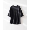 Camiseta de punto corta de lana 100% de corte ancho con manga de borde enrollado Hengjia Qy26 para mujer, color liso, top elegante para capas