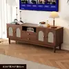 Juego de mueble de TV y mesa de centro, diseño tejido de ratán retro, marco de madera maciza, mueble de almacenamiento estilo francés para sala de estar, adecuado para apartamentos pequeños, uso doméstico