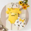 Amazon Bebê Manga Curta Triângulo Hassel Conjunto de Shorts Top de Verão Alfabeto para Bebê Menina Calça Adorável com Cinto de Flores