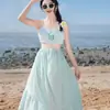 Diario de NiñaTraje de Baño para Mujer, Conjunto de Bikini de Tres Piezas Estilo Tailandés, Vestido Largo Sexy de Playa para Vacaciones Puras