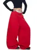 Pantalones Casuales de Pierna Ancha con Cordón Estilo Jazz Americano de Año Nuevo para Mujer, Pantalones Deportivos Rojos Simples de Invierno con Caída para Hombres y Mujeres