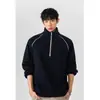 Moletom casual moderno retrô com meio zíper para homens, jaqueta nova de peso pesado estilo americano solta para primavera com gola alta