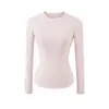 Camiseta Minimalista de Cor Pura com Gola Redonda e Manga Longa, Nova Moda Primavera Versátil Slim Fit Camada Base Top para Mulheres